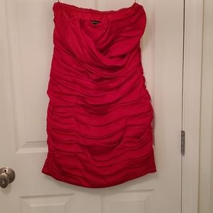 Red Ruch Strapless Dress